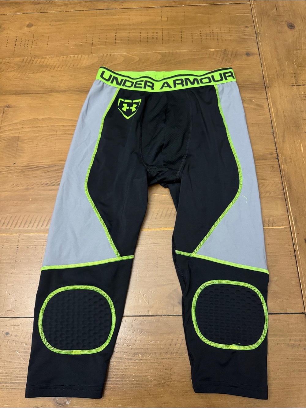 Under Armour Black and Gray Kids Leggings with Neon Green Accents